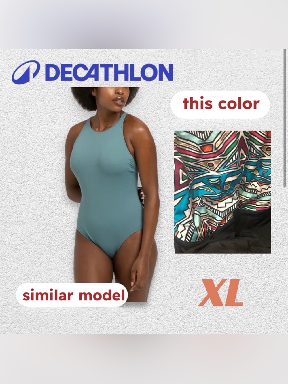 🇫🇷👍GUC DECATHLON | XL | Black Active 1-piece Swimsuit high neck & X back